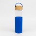 Бутылка стеклянная с силиконовой манжетой и бамбуковой крышкой Glass - Синий