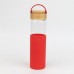 Бутылка стеклянная с силиконовой манжетой и бамбуковой крышкой Glass - Красный