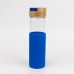 Бутылка стеклянная с силиконовой манжетой и бамбуковой крышкой Glass - Синий